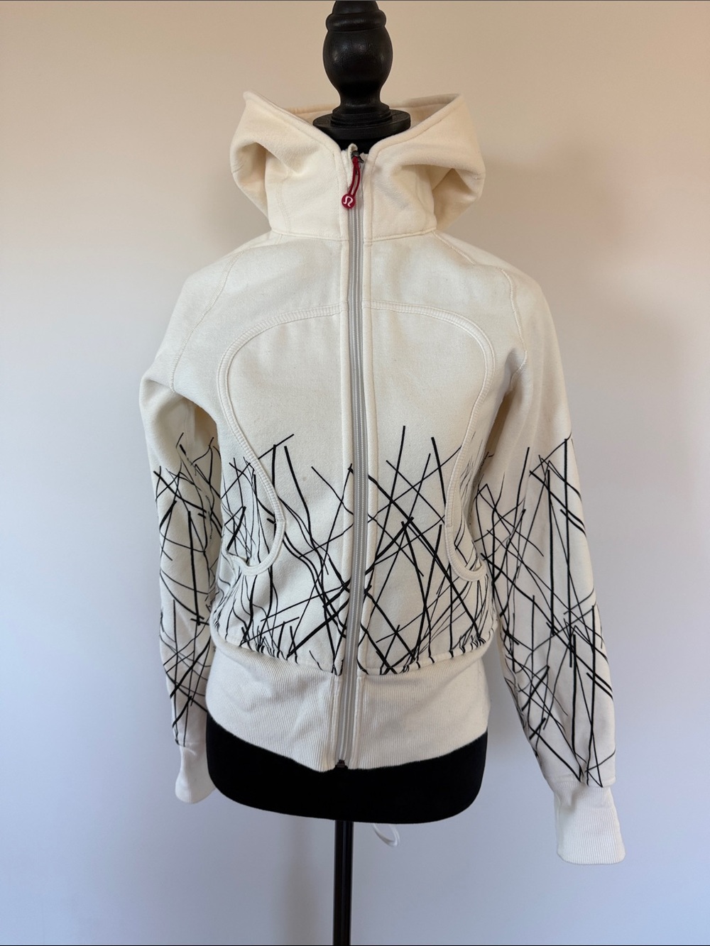 lululemon athletica Cream Zip Hoodie with Black Graphic Detail